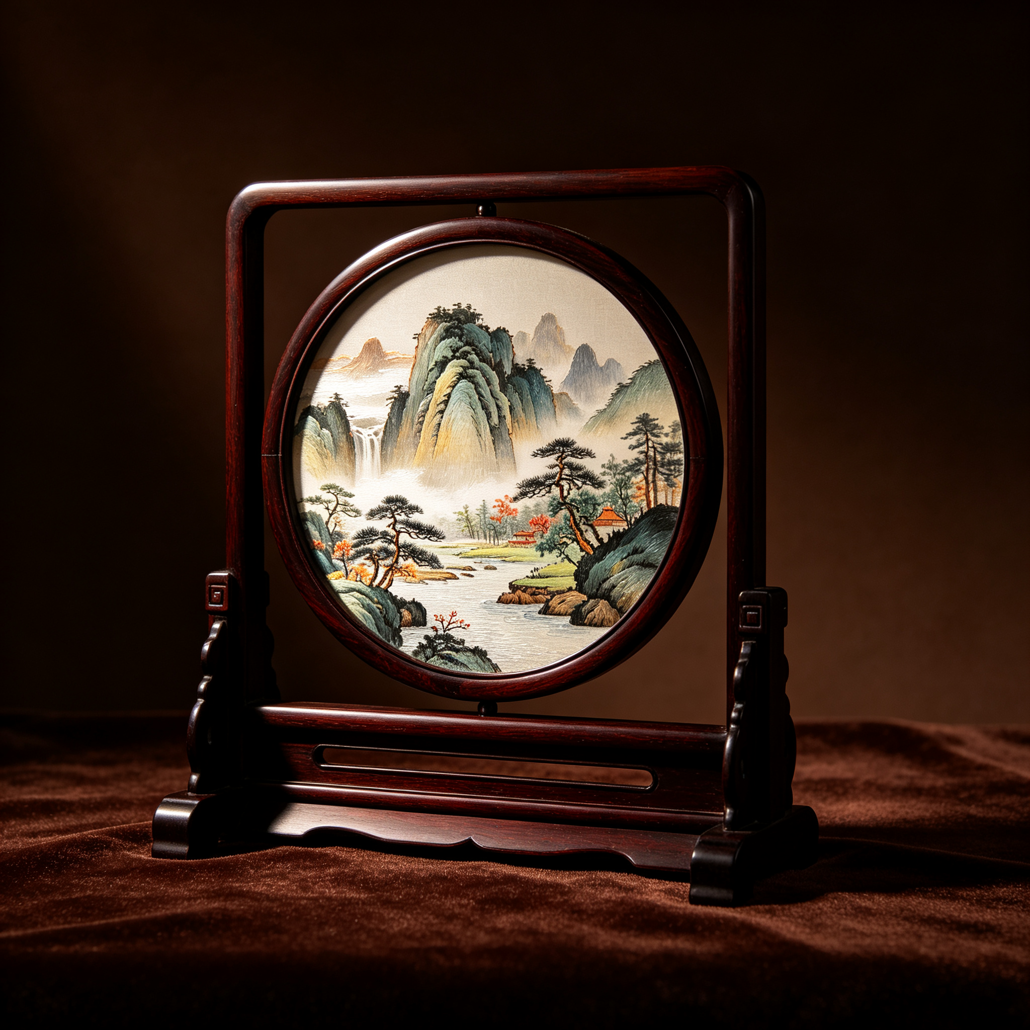 Suzhou double-sided embroidery screen on dark velvet