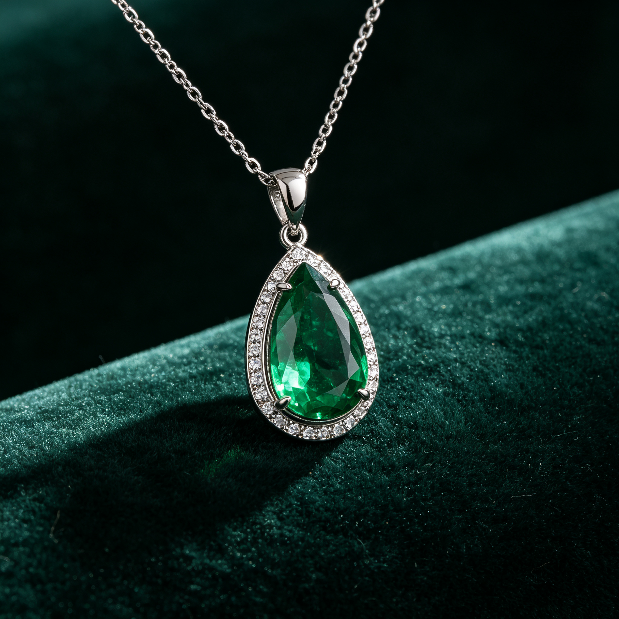 Emerald pendant on green velvet